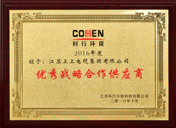 上上電纜獲評科行環(huán)?！皟?yōu)秀戰(zhàn)略合作供應商”稱號